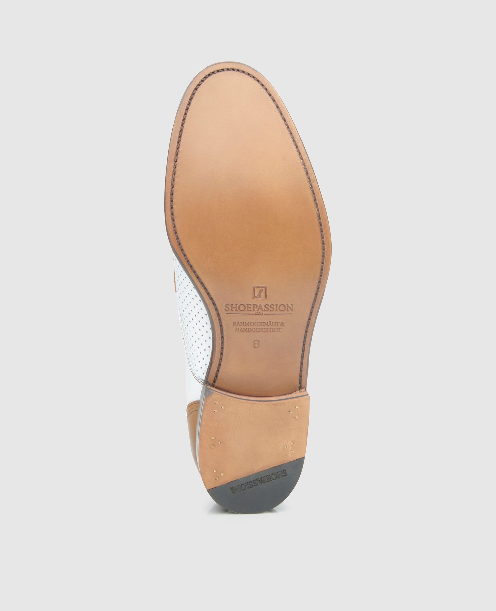 Modell No. 381 - Rahmengenähter Two Tone Derby in Weiß-Cognac 